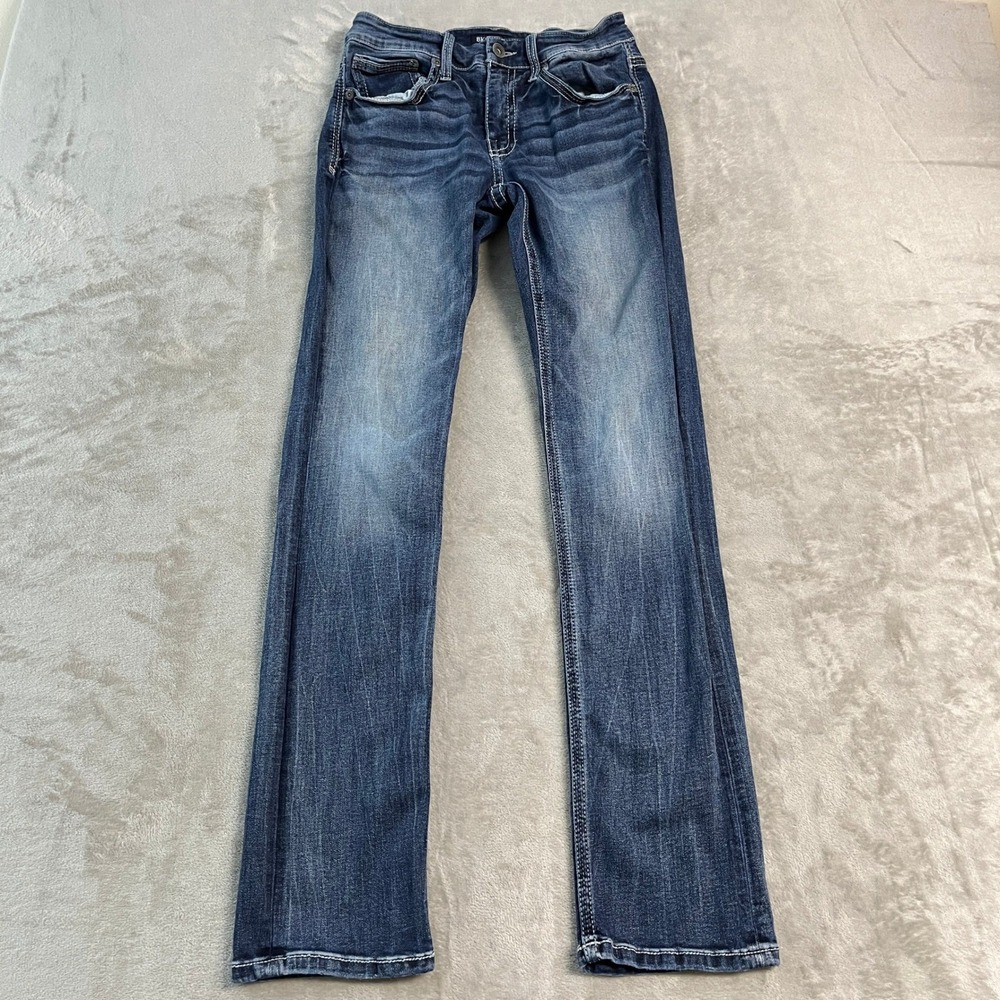BKE Jake Straight Leg Jeans 30x34 (26x32) Med Wash Contrast Stitch Stretch Denim